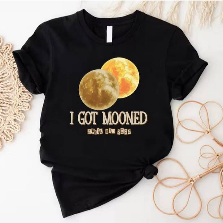 Black I Got Mooned April 8th 2024 Shirt, Total Solar Eclipse Frien for wholesale on Faire