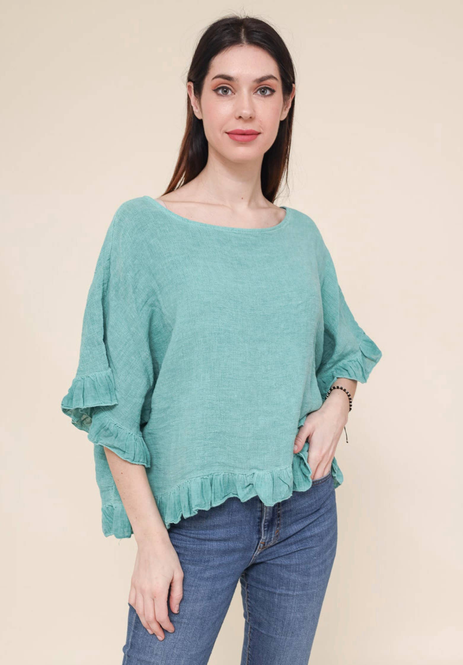 Happy look - Wholesale Blouse - Women's - Washed cotton top with ruffle detail7