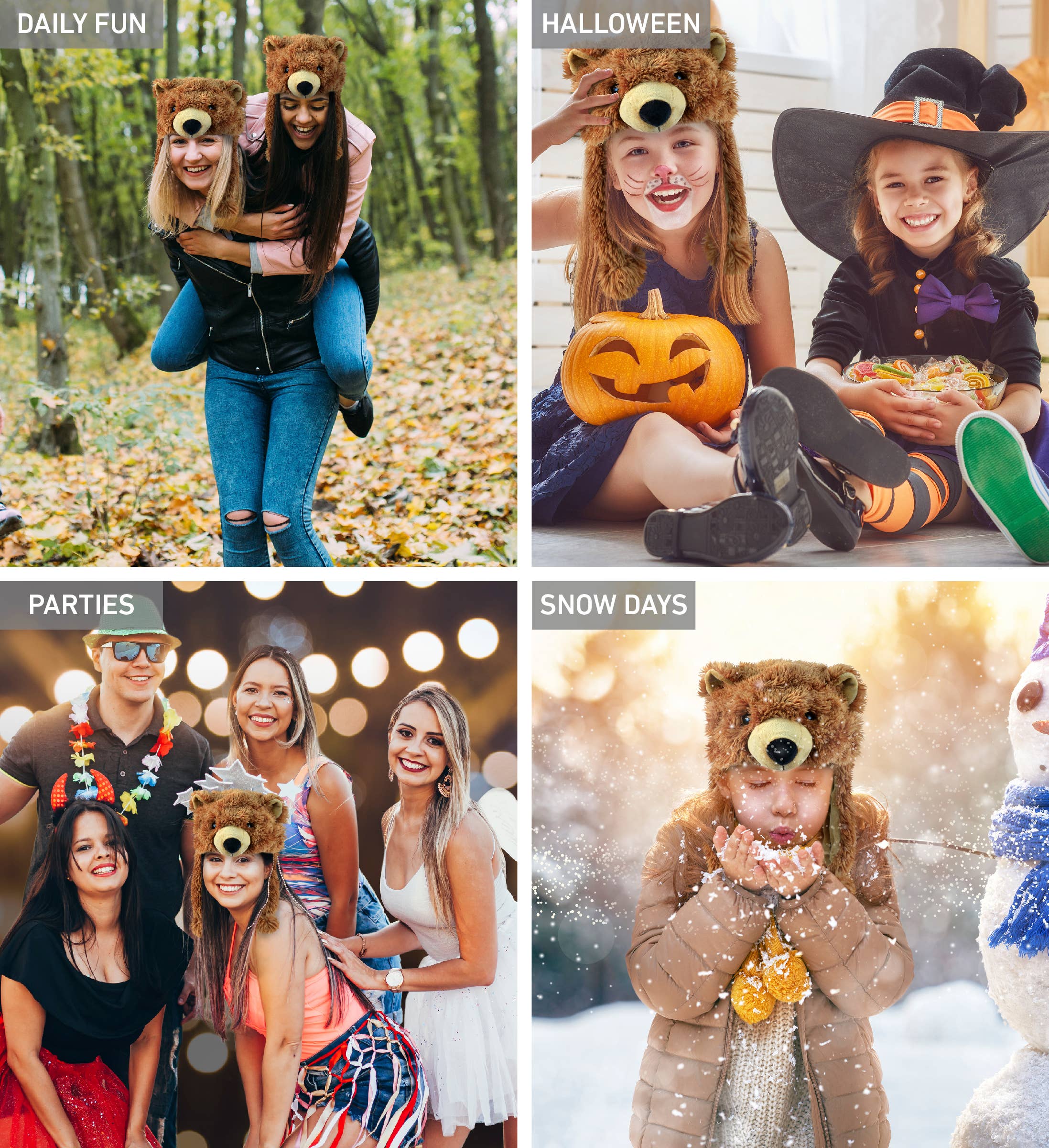 Cota Global - Vente Chapeau – enfant - Chapeau en peluche super doux - Ours Grizzly2