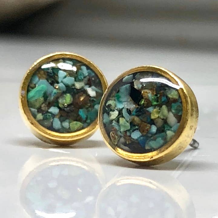 Crushed stones Post Earrings-Circle Arizona Turquoise Studs for wholesale by June & Simple - by Hadas Kol