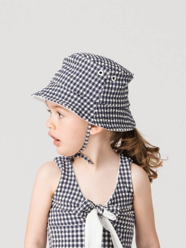 Kids Bucket Hat in Sapphire Gingham for wholesale by Fiola Rose Swim