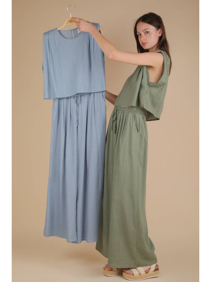 VERY J - Wholesale Top & Pant Set (NOT Loungewear) - Women's - NT12090SET-Solid Woven Top & Pants Set