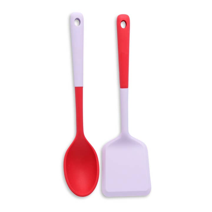 2pc Silicone Spoon & Solid Turner - Colorblock - LCR/LLH for wholesale by Core Home