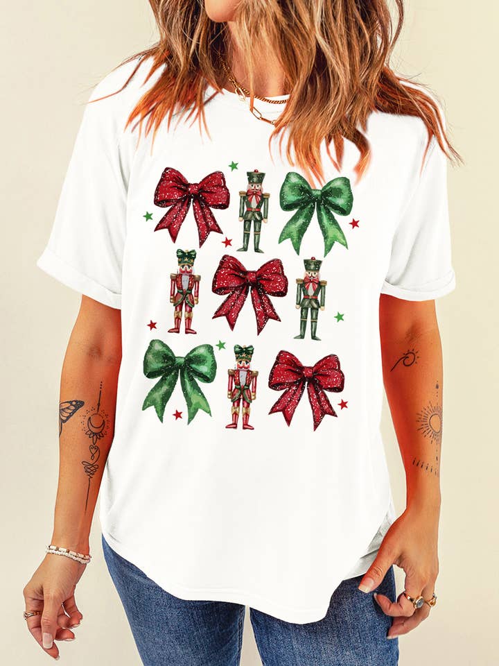 As shown Bowknot Nutcracker Christmas Graphic T Shirt | S-3XL for wholesale on Faire