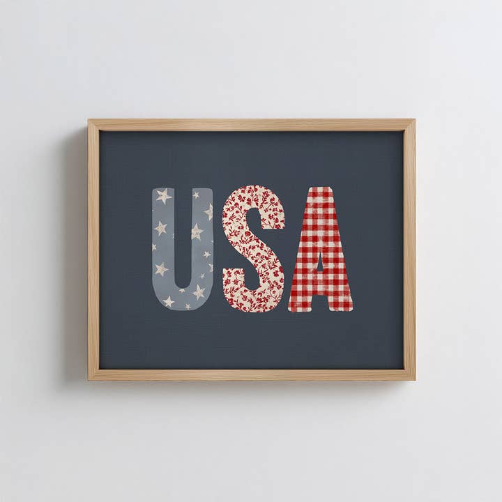 USA op marineblauwe kunstprint voor wholesale door Paper House Print Shop