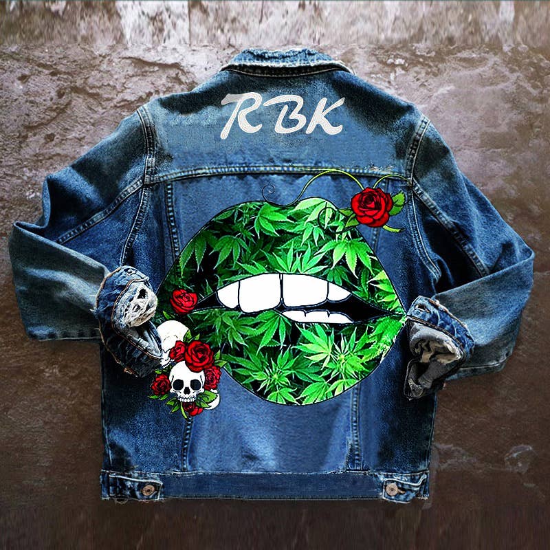 Tourtiwi - Wholesale Denim Jacket - Women's - Women's skull rose green lips denim jacket2