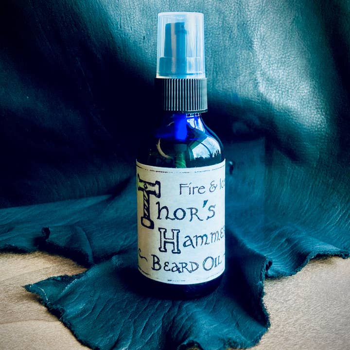 Freyja's Magic - Wholesale Beard Styling Product - Fire + Ice Beard Oil | Bergamot, Sage, Cedar | Viking Beard Oil | Thor's Hammer Norseman Beard Oil, Mountain Man Beard Oil | Forest & Sea | 1 oz