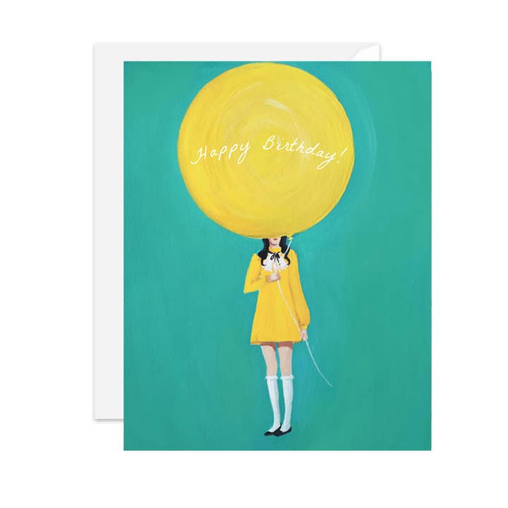JANET HILL STUDIO - Wholesale Birthday Card - Nothing Is Happier Than A Yellow Balloon Birthday Card