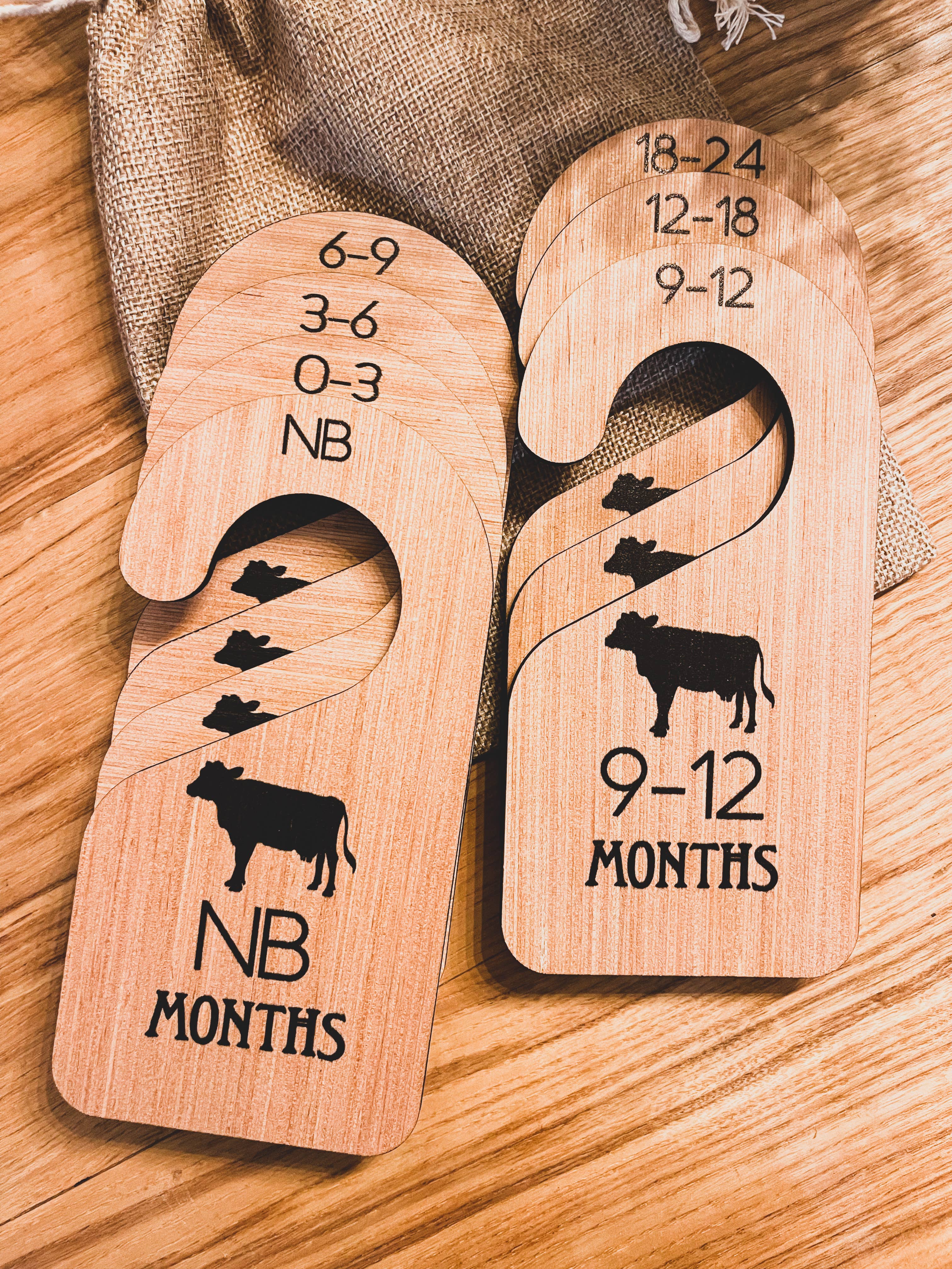 Simply Stained Shop - Wholesale Milestone art/keepsake – Child & baby - Cattle Ear Tag Baby Closest Hangers + Milestone cards + anno11