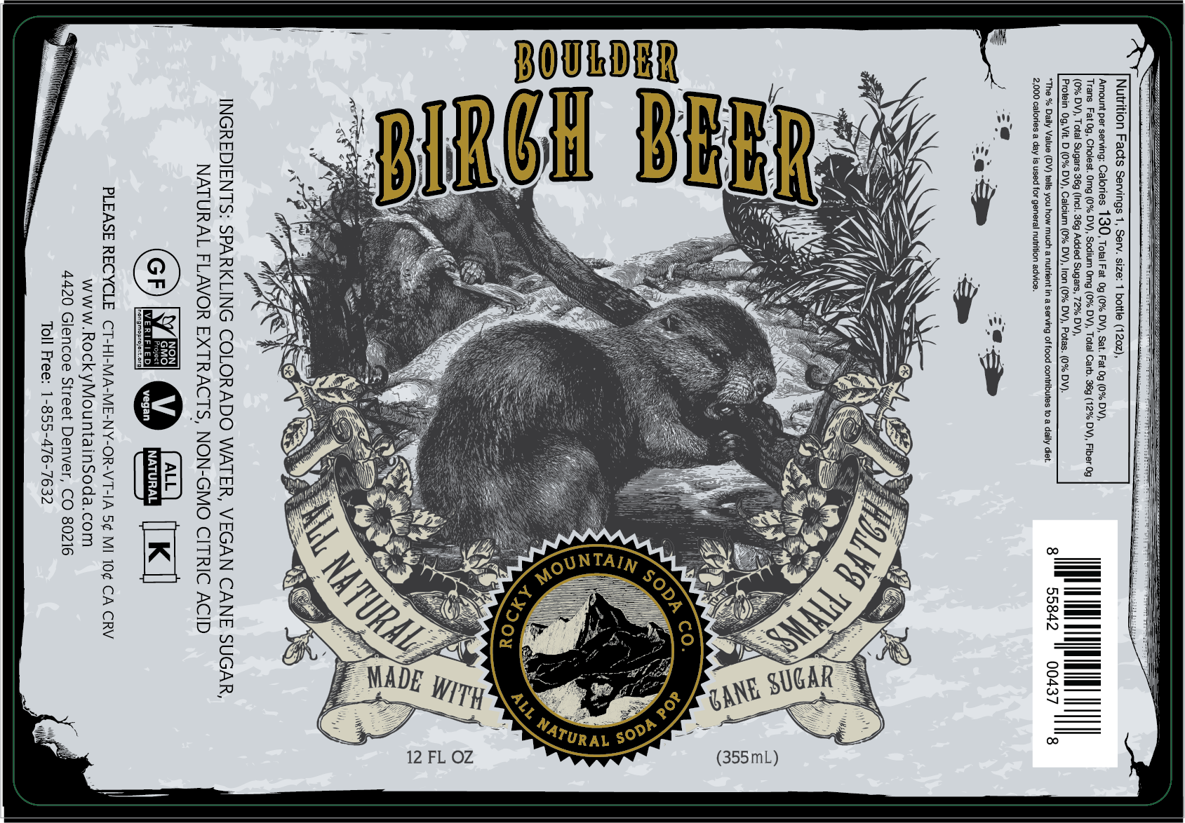 Rocky Mountain Soda - Wholesale Soda/Carbonated Drink - Boulder Birch Beer Soda Pop (BOTTLES ONLY)1