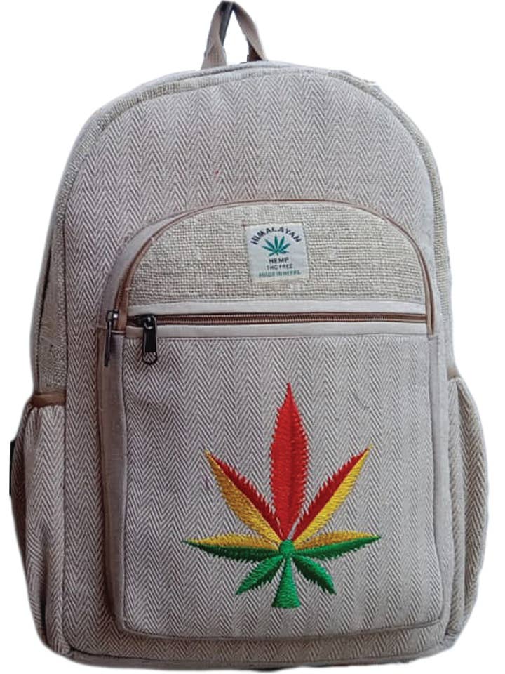 Cannabis Leaves Embroidered Hippie Boho Hemp Cotton Backpack for wholesale by The Collection Royal / Royal Handicrafts