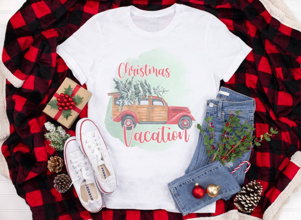 GLITTER AND GLAM - Wholesale Screen Printed T-Shirt - Women's - Christmas Vacation Shirt0