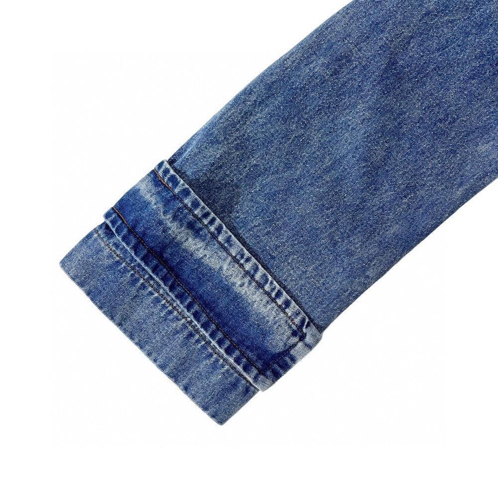 Bleu Manteau long en denim CT003 avec col détachable pour l'hiver en vente sur Faire8