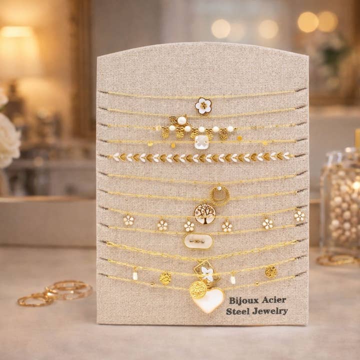 Pakket van 12 roestvrijstalen kettingen - wit voor wholesale door Reference Mode