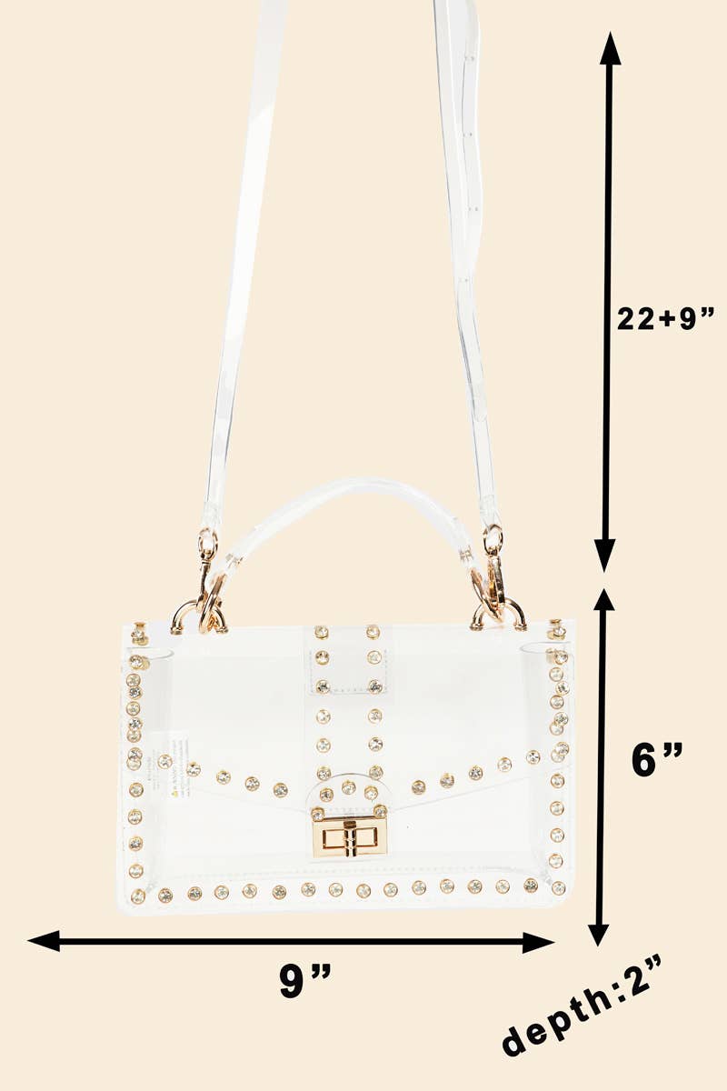 G Transparent Rectangle Rhinestone Trim Bag for wholesale on Faire2
