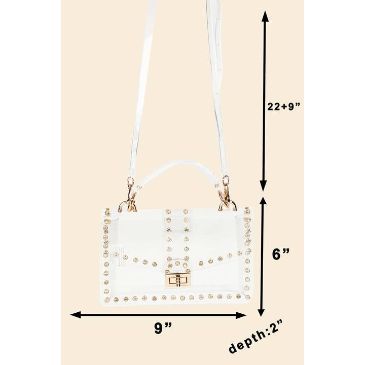 G Transparent Rectangle Rhinestone Trim Bag for wholesale on Faire2