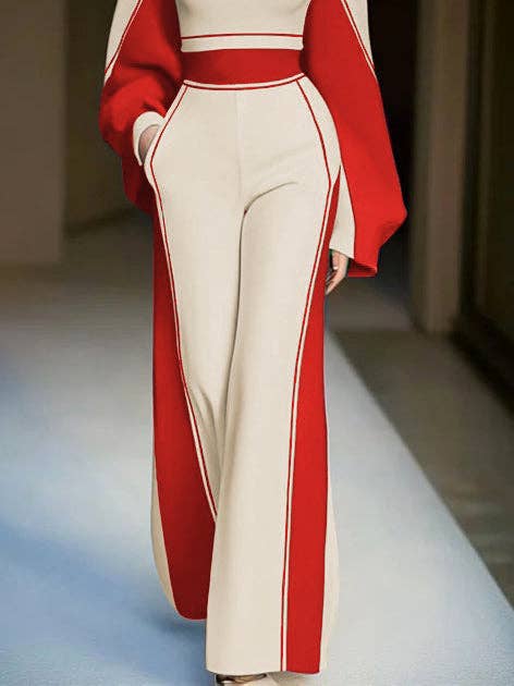 Red Loose Wide Leg Striped Casual Pants Bottoms Trousers for wholesale on Faire2