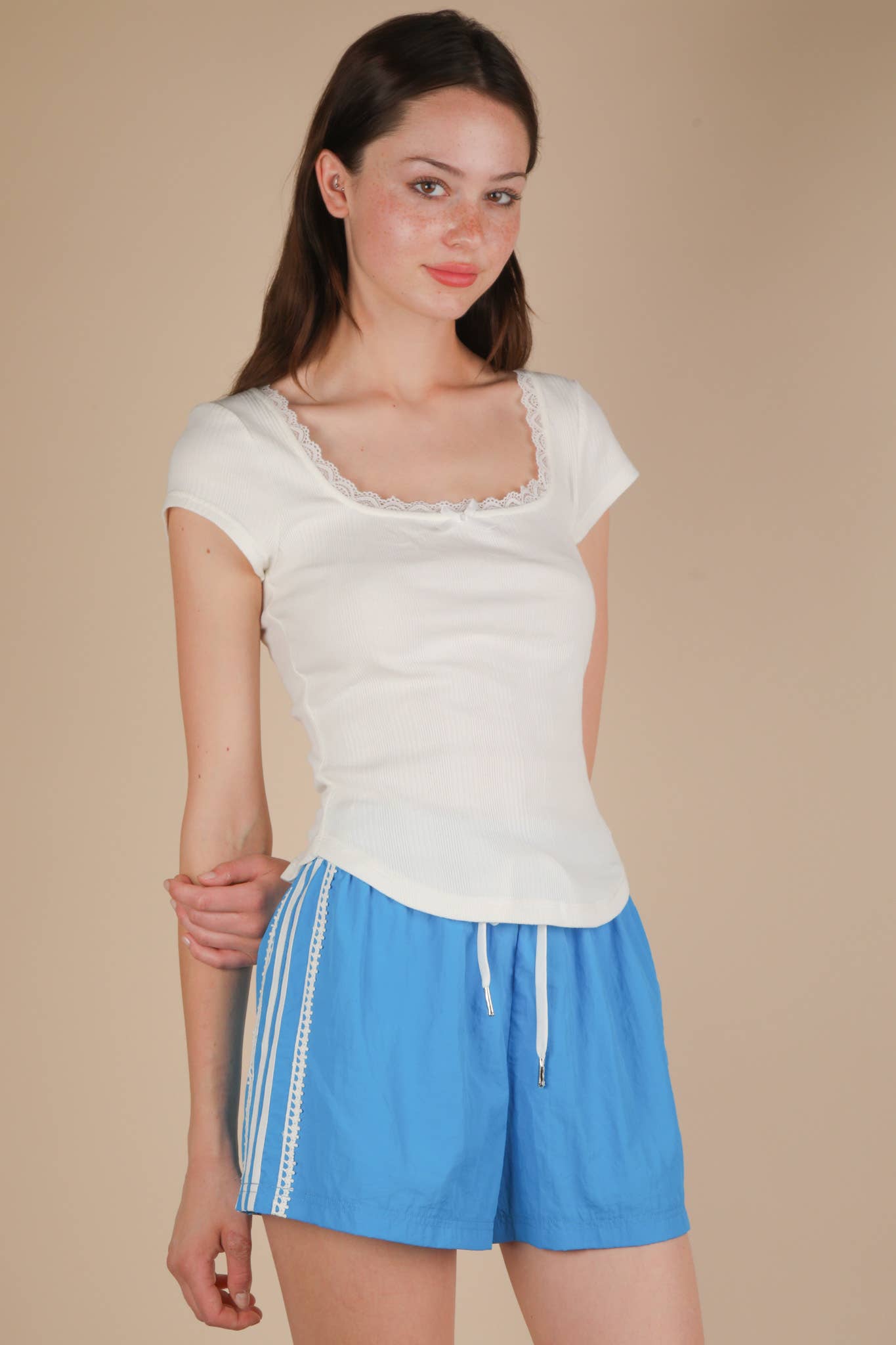 VERY J - Vente Haut en maille – femme - NT12169-Haut en maille côtelée avec dentelle et nœud16