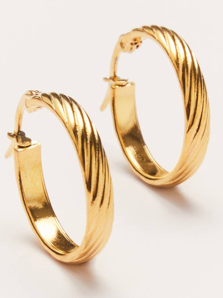 Apolline Hoop Earrings - golden ribbed hoops for wholesale by Palas