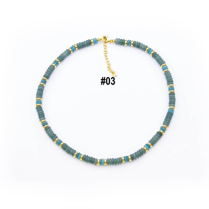 Jewel Pledge - Wholesale Snap Jewelry - Multicolor Rondelle Bead Necklace With Gold Spacers,MCN01-062