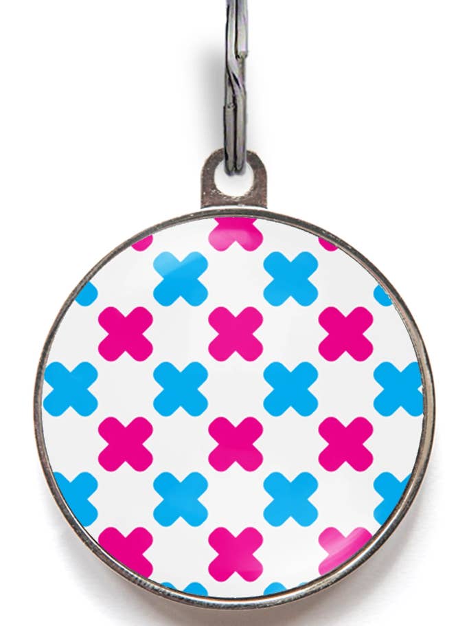 Criss Cross Pink & Blue Smart ID Tag for wholesale by WagATudeTags