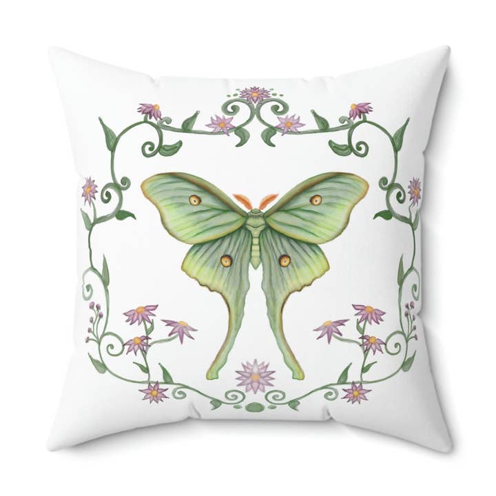 Vierkant kussen van polyester Luna Moth voor wholesale door Art By: Julianna McPherson
