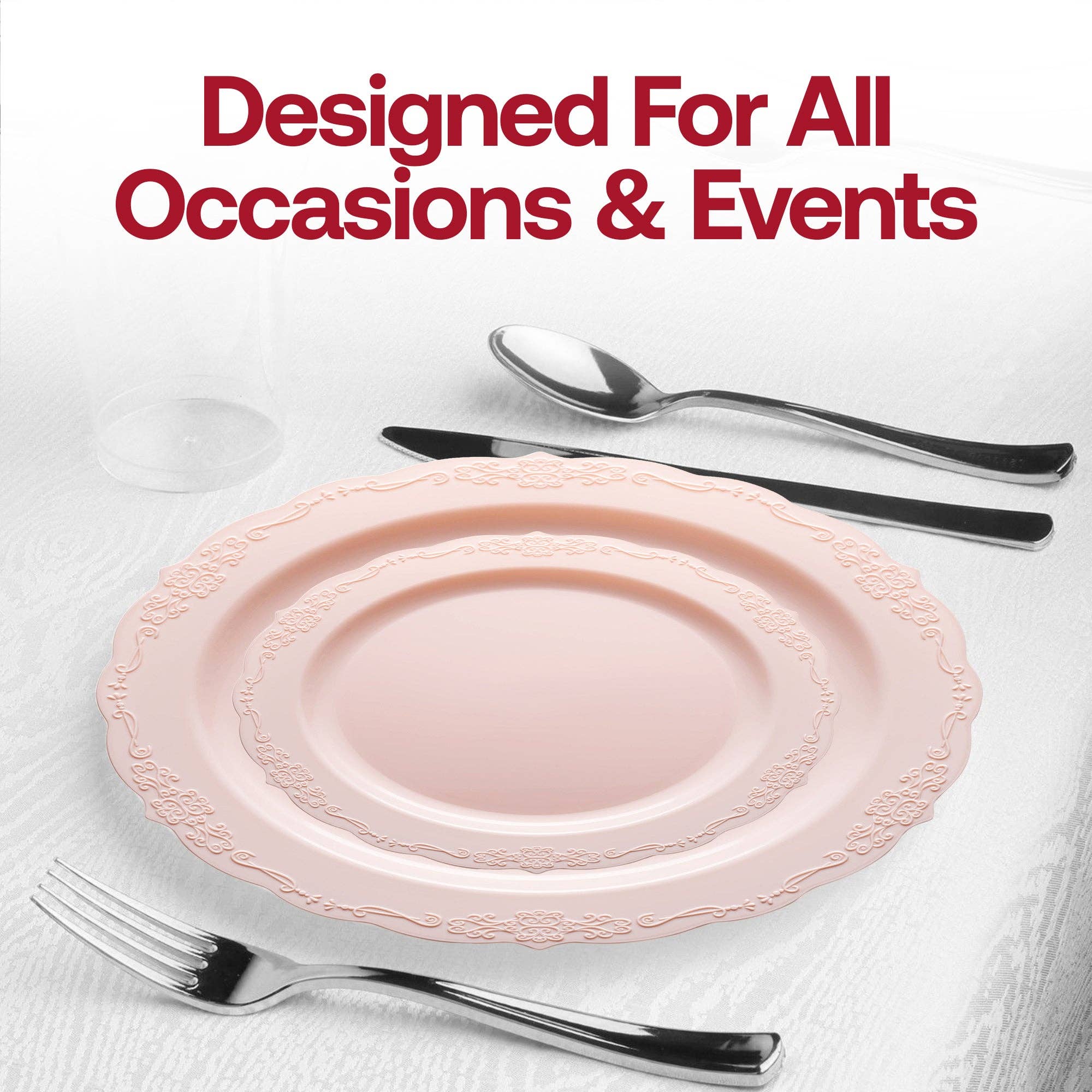 Smarty had a Party - Wholesale Disposable Plate - Pink Vintage Round Plastic Dinnerware Set - 20 Sets7