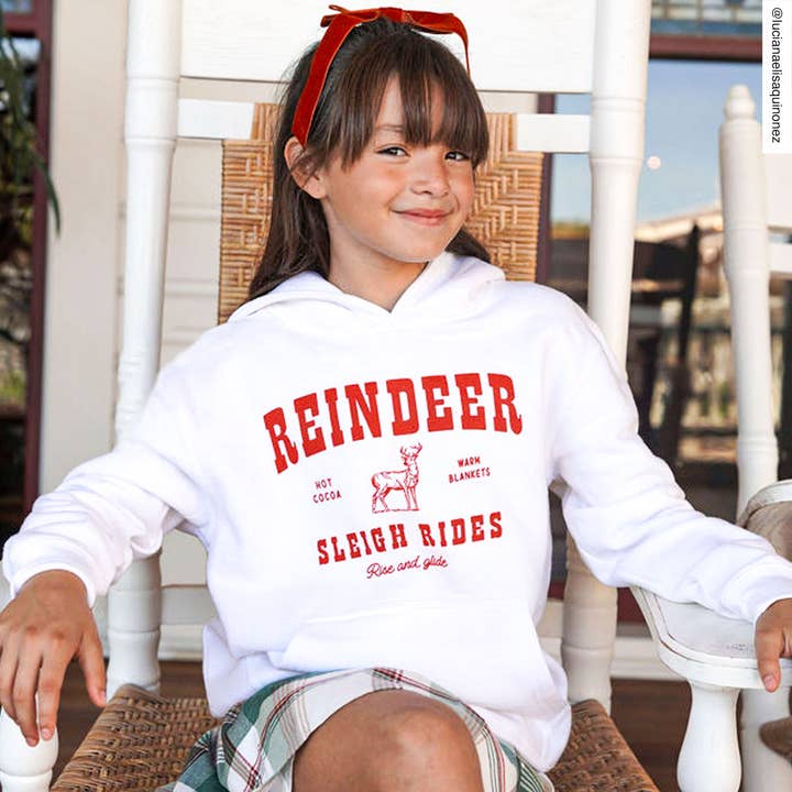 Port 213 - Wholesale Hoodie - Kids - Kids Christmas White Reindeer Sweatshirt-Girls, Boys