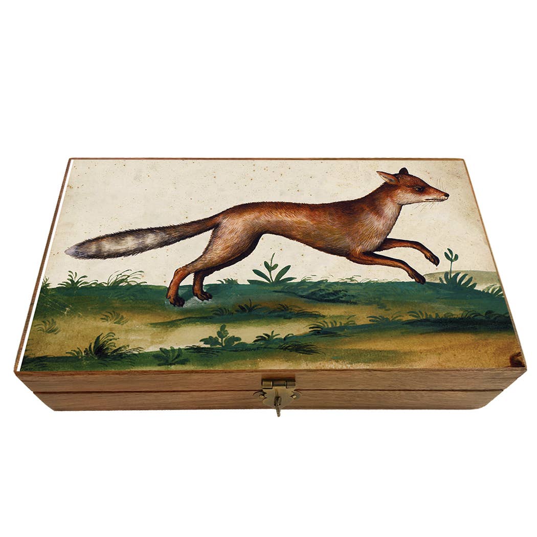 Madison Bay Co. - Historical Home Decor Reproductions - Vente Boîtes décoratives - Boîte à bibelots en bois vintage décorative avec renard roux aquarelle2