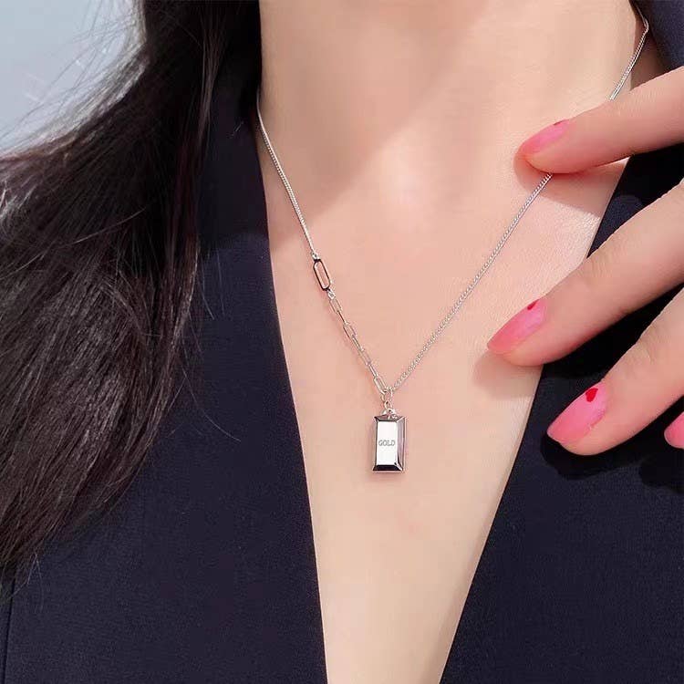 Ladylande - Wholesale Pendant/Charm Necklace - Silver Luxe Bar Pendant Necklace  engraved "Wealth & power2