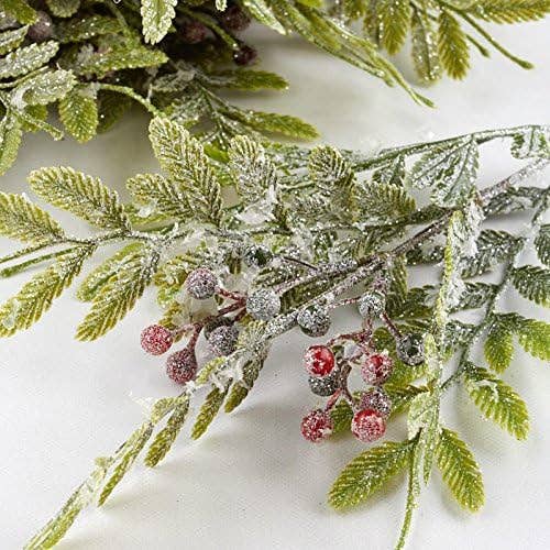 Factory Direct Craft - Vente Décoration de Noël - Branche de baies givrées et feuilles de lotus de 30 cm1