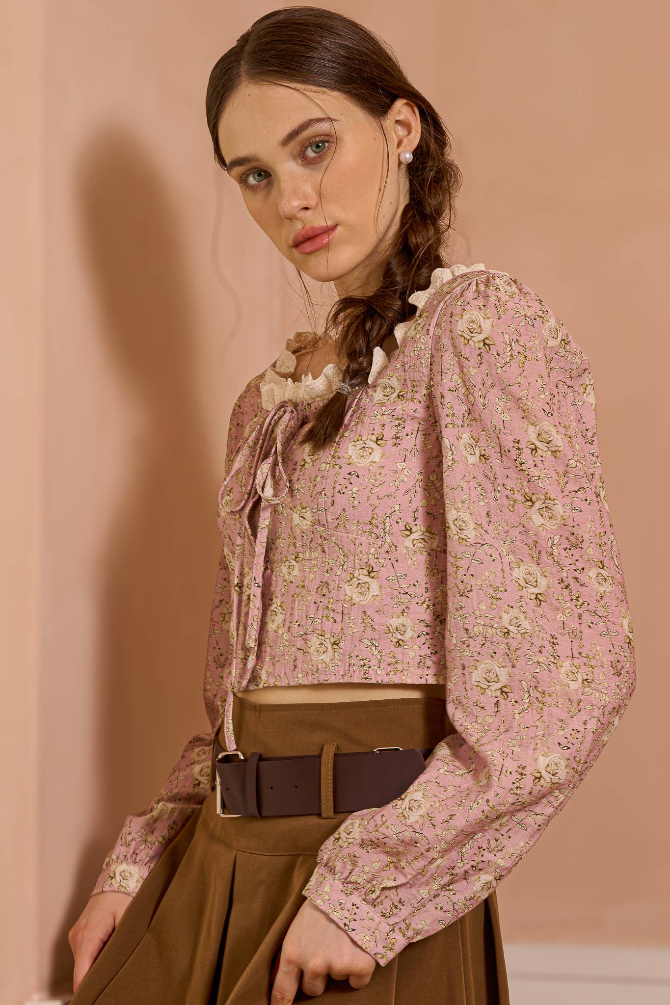 ROSIE POSIE - Wholesale Blouse - Women's - RP2497 - Retro-Inspired Floral Top with Lace Detail3