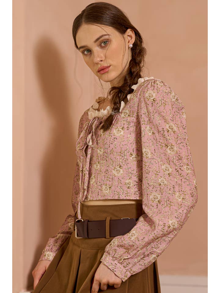 ROSIE POSIE - Wholesale Blouse - Women's - RP2497 - Retro-Inspired Floral Top with Lace Detail3