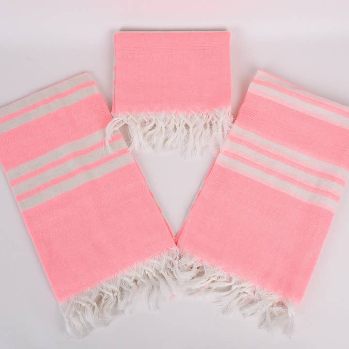 Organic Turkish Towels - Wholesale Beach Towel - Beach Towel, Bright Pink Striped Towel6