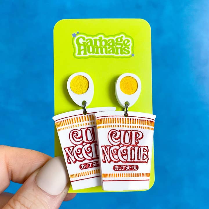 Cup Noodle Earrings for wholesale by Garbage Humans