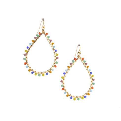 Handmade Hammered Gold Wire Beaded Teardrop Earrings for wholesale by Machu Picchu Jewelry