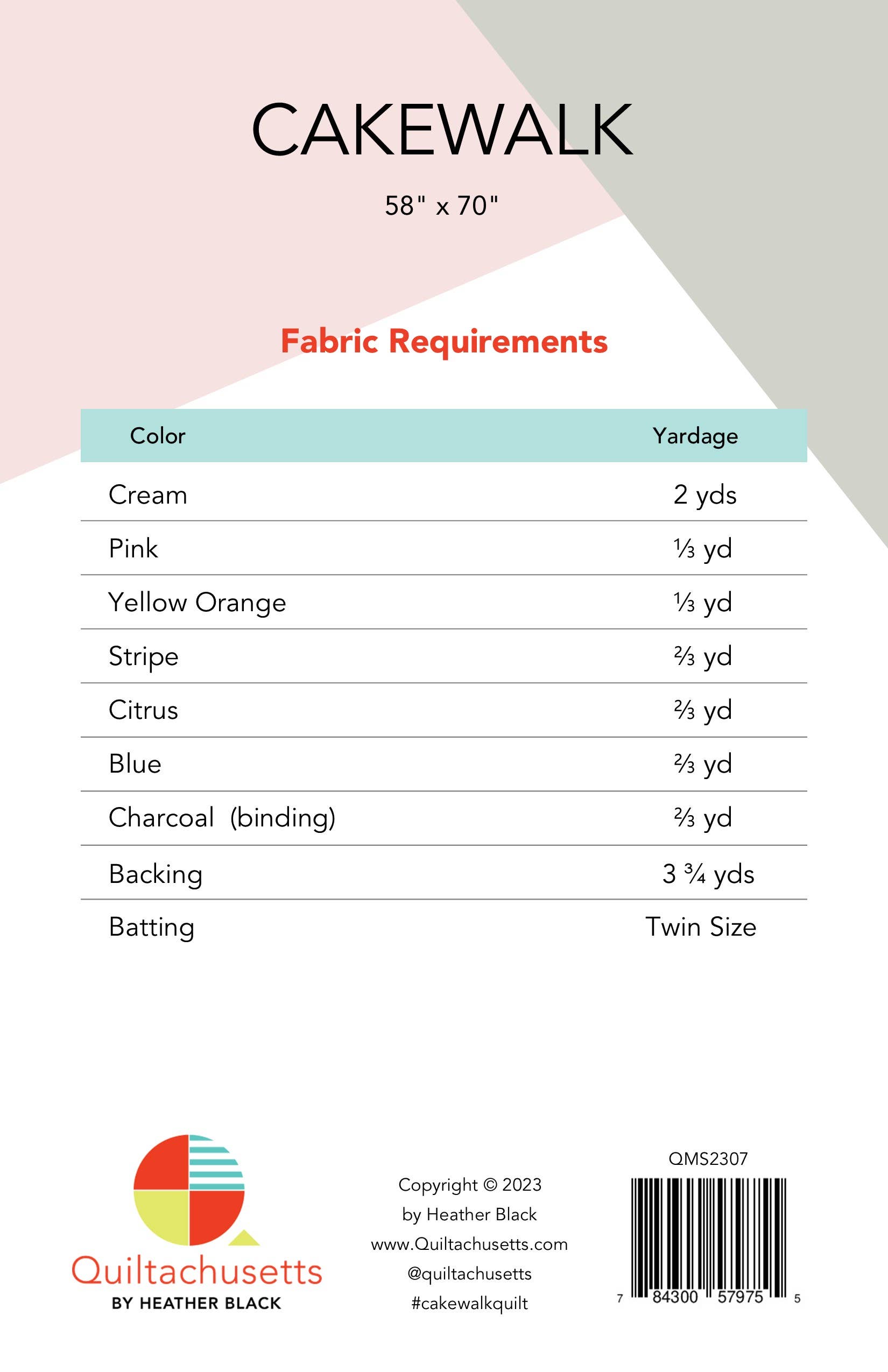 Quiltachusetts - Wholesale Craft Sewing Kit - Cake Walk Quilt Pattern2