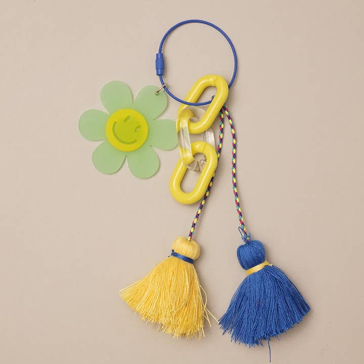 Fashion City - Wholesale Keychain - Women's - Happy Face Flower Chunky Chain Keyring Bag Charm