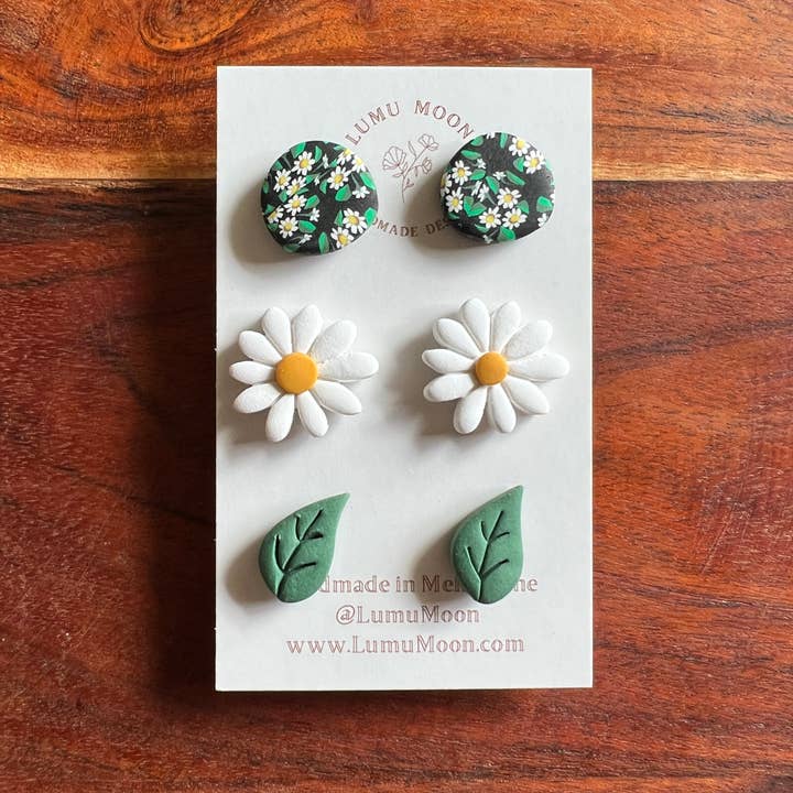 Daisy Spring Stud Pack 3 pack for wholesale by Lumu Moon Handmade Designs