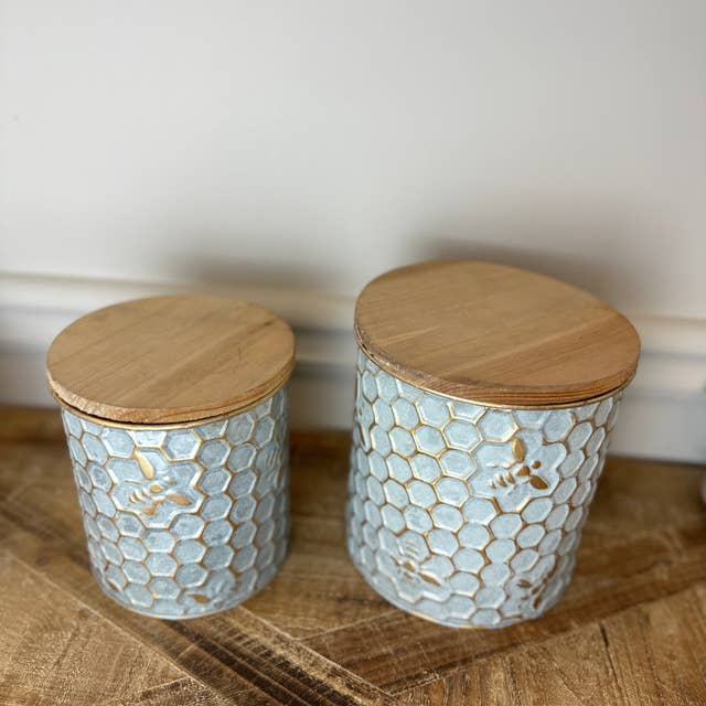 Vagabond Vintage - Wholesale Decoratieve pot - Opbergdoos voor blikjes met houten dop - Set van 2