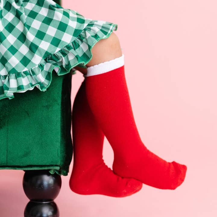 Little Stocking Co. - Wholesale Socks - Kids & Baby - Santa Baby Scalloped Knee High Socks
