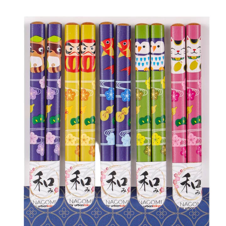 5 Piece Chopsticks Set Lucky Symbols (20/200) for wholesale by Urban Tokyo