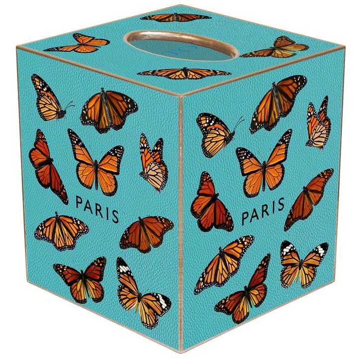Marye-Kelley - Wholesale Tissue Box - TB9138- Paris Monarch Turquoise Tissue Box Cover