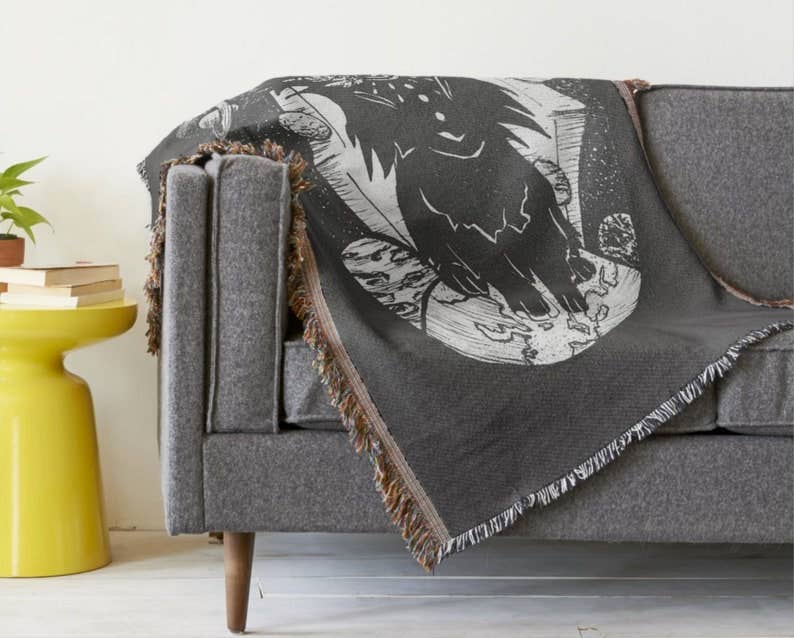 Black Witchy Bunny Woven Afghan Picnic Blanket Tapestry Throw for wholesale on Faire2