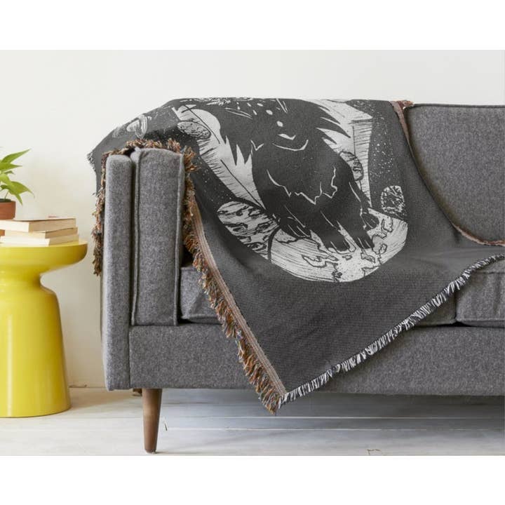 Black Witchy Bunny Woven Afghan Picnic Blanket Tapestry Throw for wholesale on Faire2