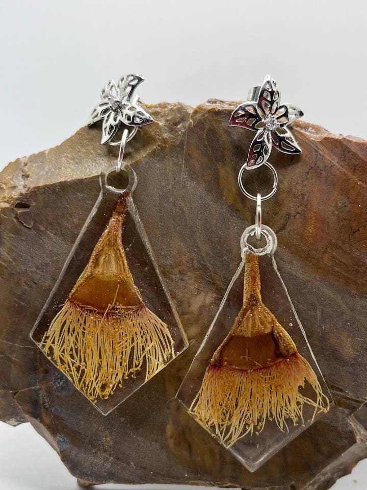 Real Eucalyptus Dangle Earrings for wholesale by Vivian Treasury