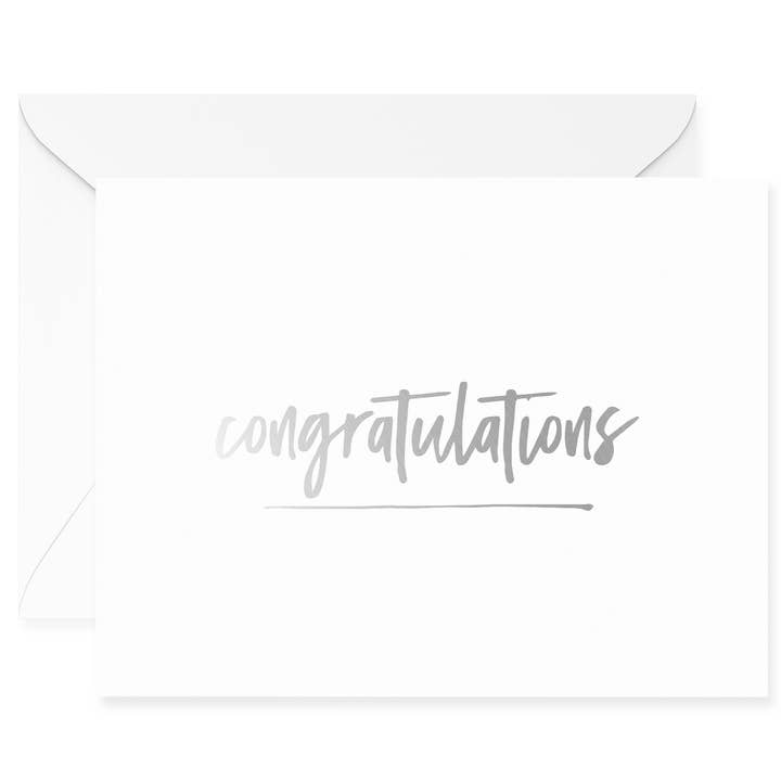 Congratulations Silver Foil Greeting Card for wholesale by PennedBlack