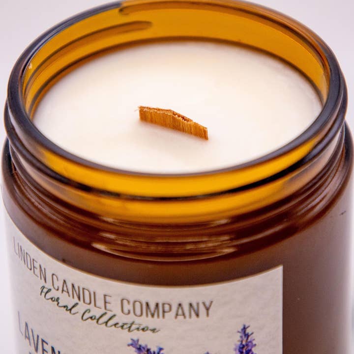 Linden Candle Company - Wholesale Jar/Filled Candle - Pink Peony Organic 9oz Soy Candle in Amber jar3
