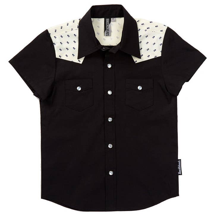 Knuckleheads Black w Skulls Rockabilly Shirt for wholesale by Knuckleheads Clothing