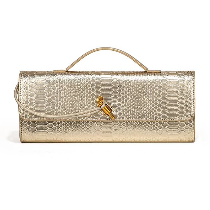 PEACH ACCESSORIES – Bolsa - Mulher por atacado – Clutch trançado com fecho dourado e estampa de cobra B18934